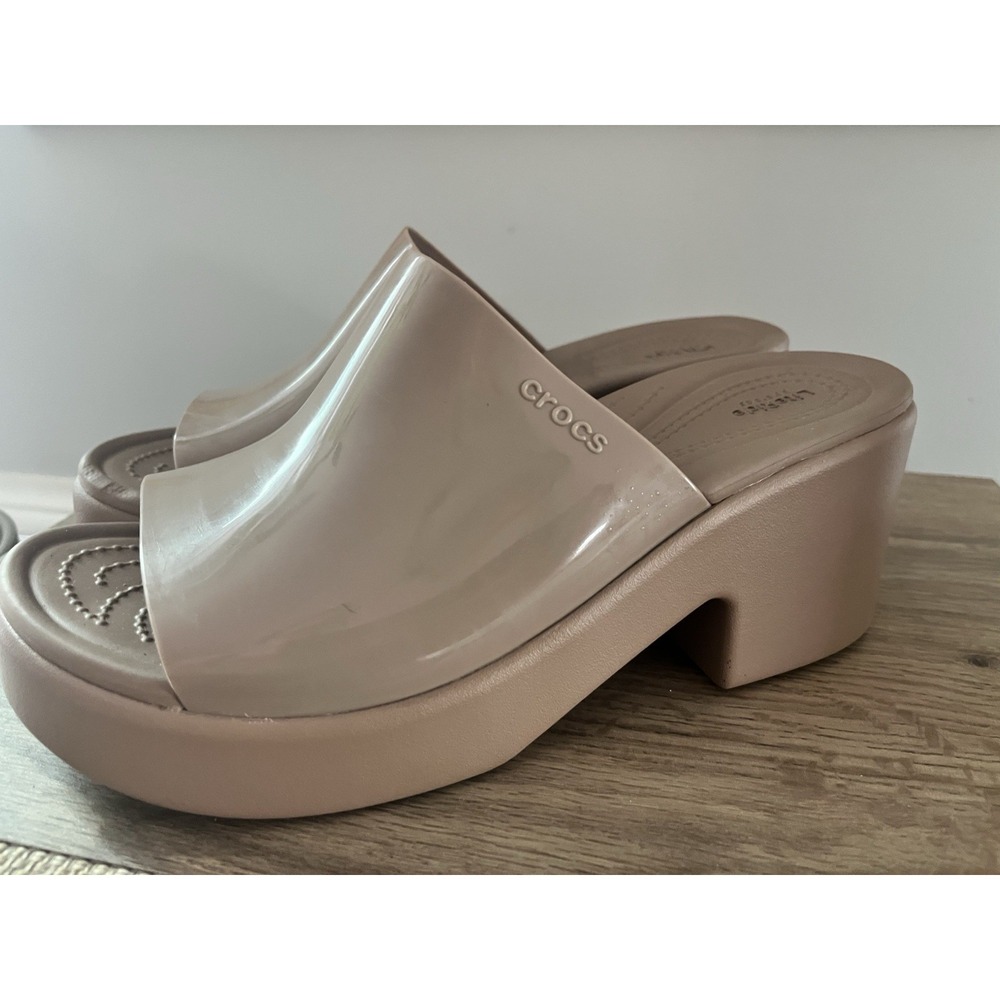 Crocs Wedge Slides Bone Beige Womens 9 Platform Sandals LiteRide Shoes W2